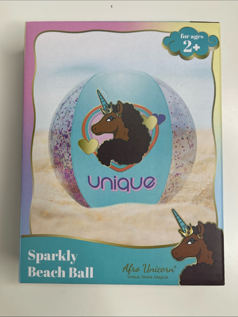 Nique Sparkly Unicorn Beach Ball - Teal, Purple, Gold